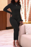 Pink Sexy Solid Patchwork Half A Turtleneck Long Sleeve Two Pieces
