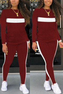 Purplish Red Fashion Sexy Adult Striped Patchwork Patchwork O Neck Long Sleeve Regular Sleeve Regular Two Pieces