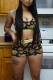 Black Fashion Sexy U Neck Print Swimwears