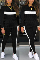 Black Fashion Sexy Adult Striped Patchwork Patchwork O Neck Long Sleeve Regular Sleeve Regular Two Pieces