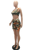 Camouflage Fashion Active adult Patchwork Print Camouflage Bandage Two Piece Suits Hip skirt Sleeveless Two Pieces