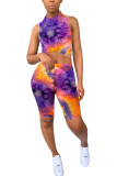purple Fashion Sexy Print Two Piece Suits Straight Sleeveless Two Pieces