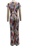 White Sexy Print Patchwork O Neck Short Sleeve Two Pieces