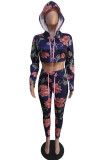 Powder blue Casual Floral Print pencil Long Sleeve Two Pieces