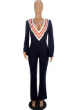 Blue Mid Print Patchwork Loose Pants Jumpsuits & Rompers