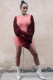 Red Casual Bubble sleeves Long Sleeves O neck Hip skirt skirt ruffle Solid hollow out Patchwor