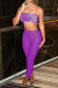 Purple Fashion Casual Striped Print Backless Spaghetti Strap Sleeveless Two Pieces