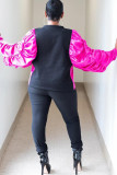rose red O Neck Patchwork Pure Long Sleeve Sweats & Hoodies