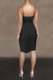 Silver Sexy Solid Patchwork Spaghetti Strap Irregular Dress Dresses