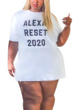 White Fashion Casual adult O Neck Letter Patchwork Print Stitching Plus Size