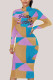 multicolor Fashion Casual Adult Print Patchwork O Neck Long Sleeve Knee Length A Line Dresses