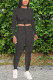 Black Casual Solid Straight Long Sleeve Two Pieces