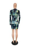 Multicolor Sexy Print O Neck Pencil Skirt Dresses