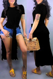 Yellow Fashion Casual Solid Slit O Neck Tops