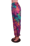 Rose Red Casual Print Patchwork Loose Mid Waist Harlan Full Print Bottoms