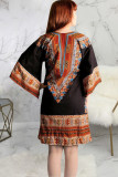 Blue Health cloth Sexy Bat sleeve 3/4 Length Sleeves V Neck Princess Dress Knee-Length Broken flowers Pat