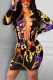 Black Fashion Sexy Print Hollowed Out V Neck Long Sleeve Dress