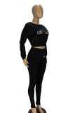 Black Fashion Casual Pit Article Fabrics Letter Embroidered Boat Neck Two Pieces