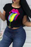 White O Neck Short Sleeve Solid Character Tees & T-shirts