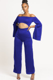 White Sexy Patchwork Solid Ruffled Long Sleeve one word collar Jumpsuits
