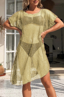 Gold Sexy Pierced See-through Swimwears Cover Up