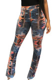 Red Yellow Elastic Fly Mid Gradient Boot Cut Bottoms