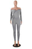 Light Gray Long Sleeve Mid bandage Solid pencil Pants 