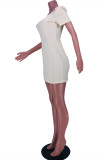 Apricot Sexy Casual Solid Basic Square Collar Short Sleeve Dress
