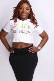Black and white Sexy Fashion Letter Print Patchwork pencil Short Sleeve Two-Piece Short Set