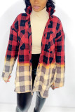 Red Fashion Casual Plaid Print Cardigan Turndown Collar Outerwear