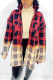 Red Fashion Casual Plaid Print Cardigan Turndown Collar Outerwear