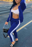 Blue Fashion Casual Solid Patchwork Long Sleeve Two Pieces