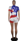 Red Fashion Casual adult Patchwork Print Two Piece Suits Straight Short Sleeve Two Pieces