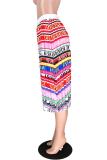 Stripe Elastic Fly Sleeveless Mid Print Draped Striped Patchwork Gradient Letter Pleated skirt Pa