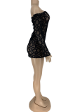 Yellow Sexy Solid Lace Off the Shoulder Pencil Skirt Dresses