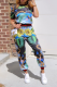 Black Casual Print Patchwork O Neck Short Sleeve Two Pieces