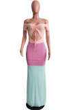 Pink Fashion Sexy Off The Shoulder Short Sleeves One word collar Princess Dress Floor-Length Pa