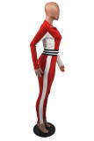 Blue Casual Sportswear Patchwork Basic Zipper Collar Long Sleeve Two Pieces