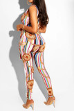 colour Casual Print bandage Chemical fiber blend Sleeveless V Neck Jumpsuits