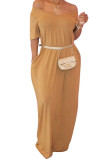 Black Fashion Casual Red Black Khaki Yellow Sky Blue Lake Blue Cap Sleeve Short Sleeves V Neck Swagger Floor-Length Solid Dresses