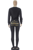 Black Fashion Casual Adult Print Pullovers O Neck Tops