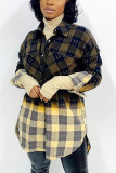 Red Fashion Casual Plaid Print Cardigan Turndown Collar Outerwear