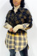 Green Fashion Casual Plaid Print Cardigan Turndown Collar Outerwear