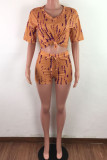 Red Fashion Casual adult Ma'am Print Two Piece Suits pencil Short Sleeve Two Pieces