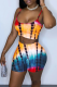Yellow Casual Print Patchwork Spaghetti Strap Sleeveless Two Pieces