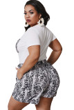 Orange Fashion Casual adult Ma'am O Neck Patchwork Print Two Piece Suits Stitching Plus Size