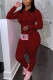 Wine Red Fashion Casual Adult Solid Pocket Hooded Collar Long Sleeve Regular Sleeve Regular Two Pieces