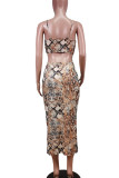 Leopard Print Sexy Print Hollowed Out Patchwork Spaghetti Strap Dresses