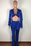 Yellow OL Solid Draped crop top Boot Cut Long Sleeve Two Pieces