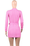 Yellow Fashion Long Sleeves O neck Hip skirt Mini Striped Long Sleeve Dresses